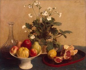 Flowers, Dish with Fruit and Carafe